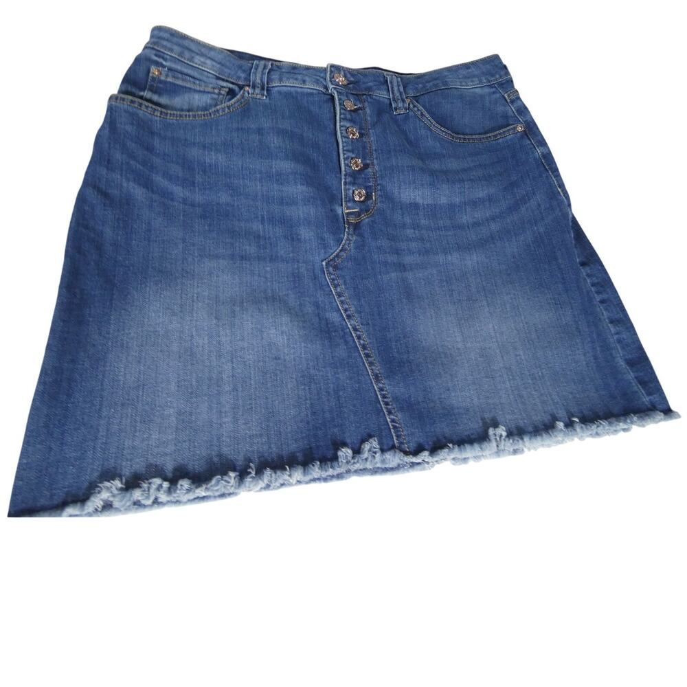 Women’s Seven 7 Denim Mini Skirt Size 16 Button Fly Pockets Distressed Hem